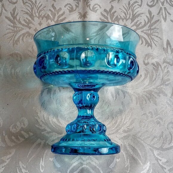 Vintage Blue Glass Footed Candy Dish Compote - Picture 5 of 5